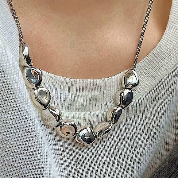 Sterling Silver Irregular Beaded Necklace - Picture 1 of 12